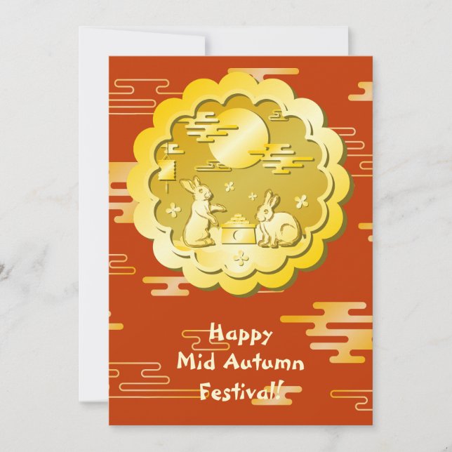 Carte Mi-automne Festival Gold Mooncake Moon Rabbit (Devant)