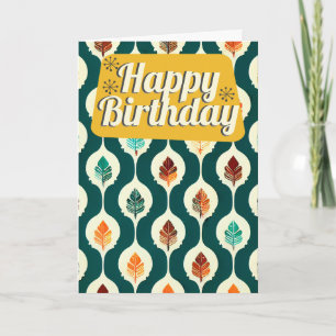 Carte Mi-Siècle Automne Feuilles Retro Joyeux Anniversai