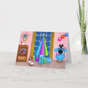 Carte Mi-siècle moderne Noël de l'âge atomique chats TV