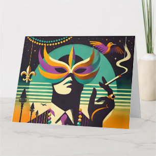 Carte Mi-siècle Rétro 60s Mardi Gras L'Homme Fumeur