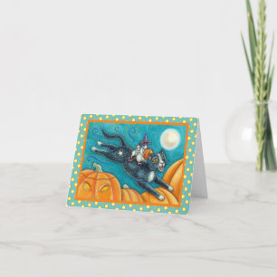 CARTE MICE BLANCHE & CHAT NOIR SUR CHASSE HALLOWEEN SCAV