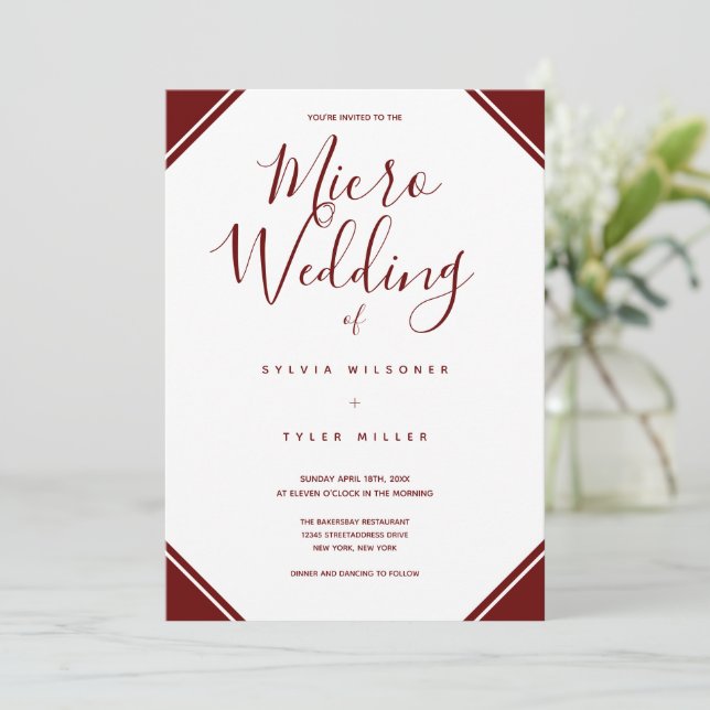 Carte Micro Mariage Bourgogne Corners Typographie (Debout devant)