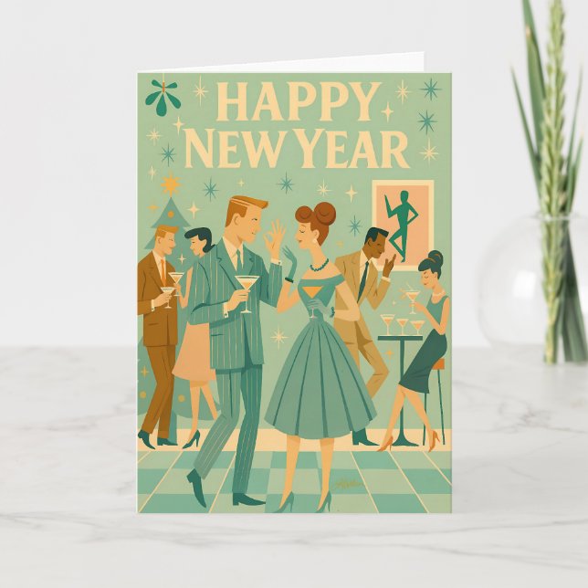 Carte Mid Century Bonne Année La Danse du Martini (Devant)