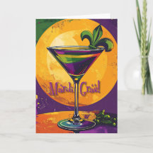 Mid Century Mardi Gras Sunset Fleur De Lis Martini
