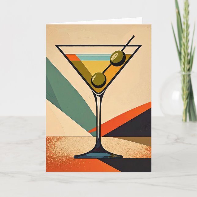 Carte Mid Century Modern Color Block Martini Art (Devant)