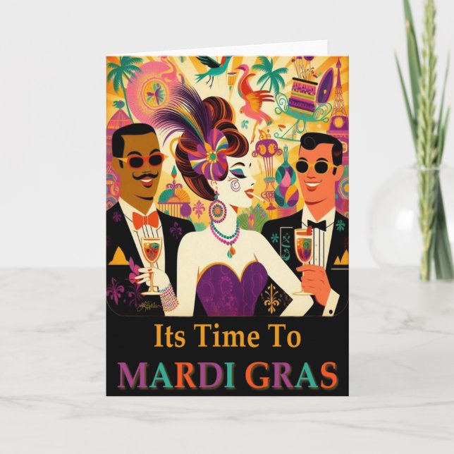 Carte Mid Century Retro 60s Mardi Gras Cocktail Party (Devant)