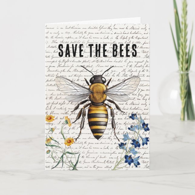 Carte Miel Abee Sauvez les abeilles Script Flowers (Devant)