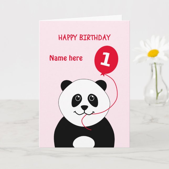 Carte mignon 1er anniversaire panda ajouter nom rose (Petite plante)