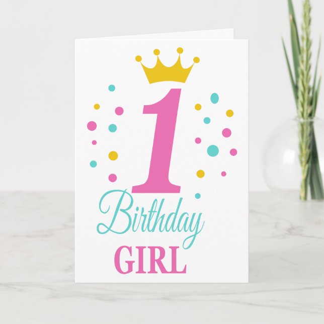 Carte Mignon 1er anniversaire princesse couronne Anniver (Devant)