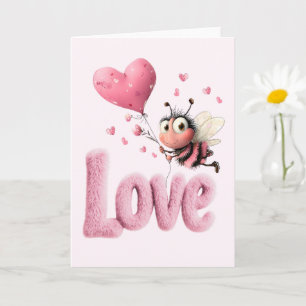 Carte Mignon abeille rose moelleux ballon en forme de cœ