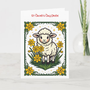 Carte Mignon agneau bébé entouré de jonquilles jaunes