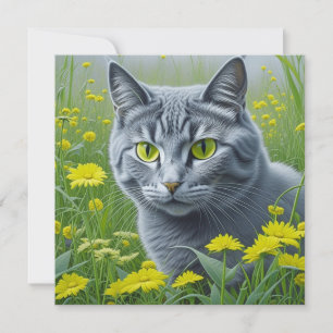 Carte Mignon Chat Gris aux Yeux Jaunes Ai Art