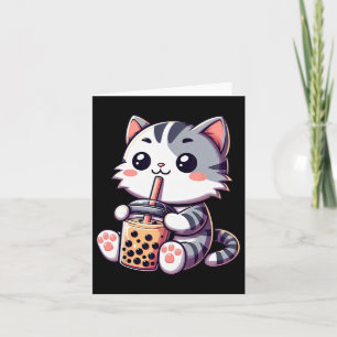 Carte Mignon Chat Kawaii Boba Bubble Thé au Lait Anime N