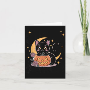 Carte Mignon chat noir Halloween pastel gothique sorcièr
