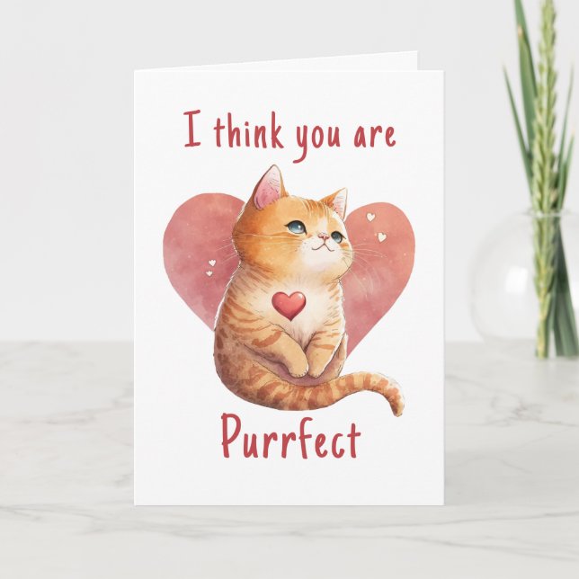 Carte Mignon chat rouge amour jeu de mots fun Valentine (Devant)