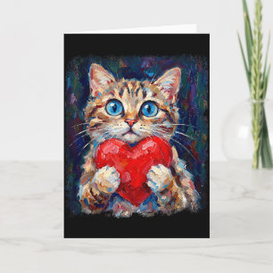 Carte Mignon Chat Tenant un Cœur Saint-Valentin Amoureux