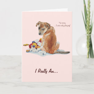 Carte mignon chien chiot brun et peluche désolé