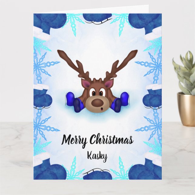 Carte Mignon Kasky Renne Personnalisé En Patins à Glace (Petite plante)