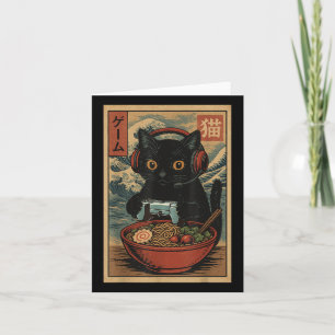 Carte Mignon Kawaii Chat de Joueur Drôle Ramen Rétro Jap