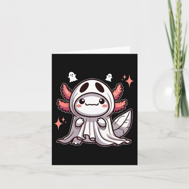 Carte Mignon Kawaii Fantôme de Halloween Axolotl  (Devant)