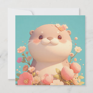 Carte Mignon loutre en argile 3D dans un jardin floral r