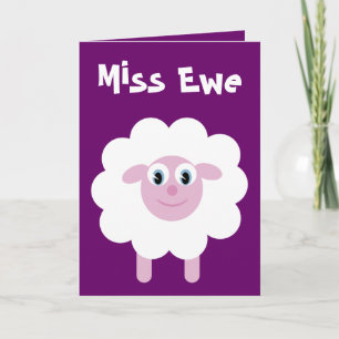 Carte Mignonette Cartoon Sheep Miss Ewe Personnalisable