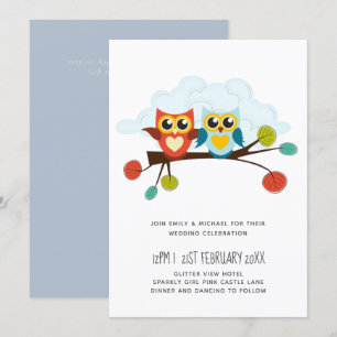 Carte Mignonette OWLS Mariage à thème Bleu orange