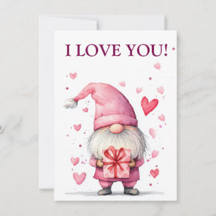 carte mignonne avec dessin animé gnome rose en amo