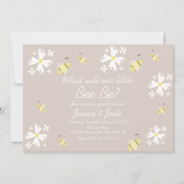 Carte Mignonne Bee Daisy Floral Genre Révéler Tons Terre (Devant)