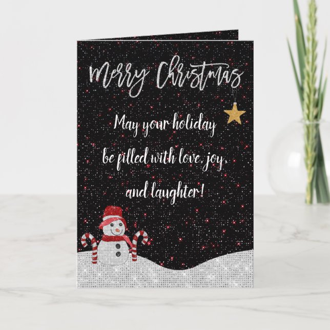 Carte Mignonne Blanc Rouge Snowman Nuit Ciel Parties sci (Devant)