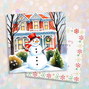 Carte Mignonne bonhomme de neige en banlieue Noël