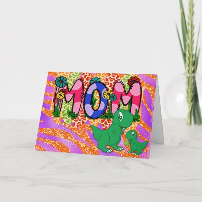 Carte Mignonne Bright Maman Dinosaur Fête des Mères Salu (Devant)
