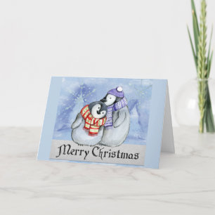 Carte Mignonne Cartoon Penguin Couple Joyeux voeux de No
