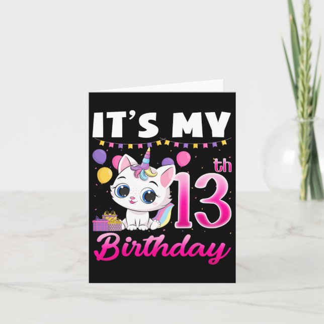 Carte Mignonne C'est mon 13e anniversaire Chat Unicorn 1 (Devant)