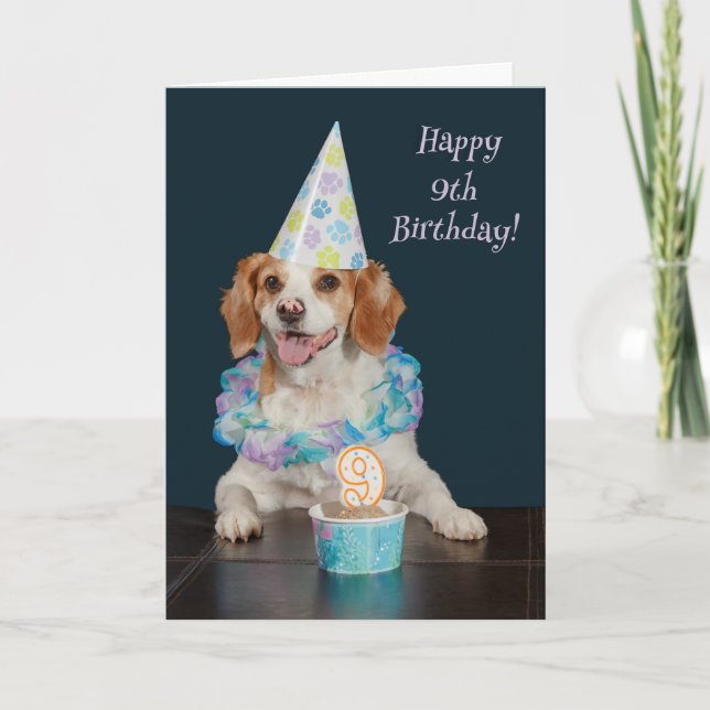 Carte Mignonne chien fêtant un 9e anniversaire ! (Devant)