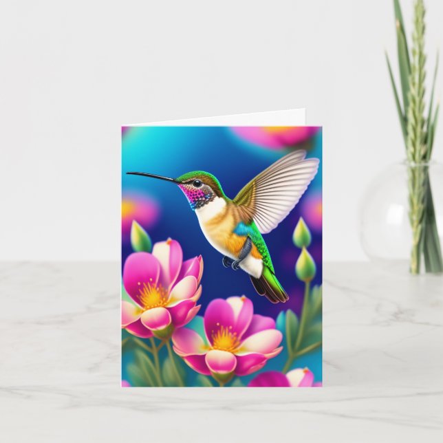 Carte Mignonne Colibri et Fleurs Carte de Fête des (Devant)