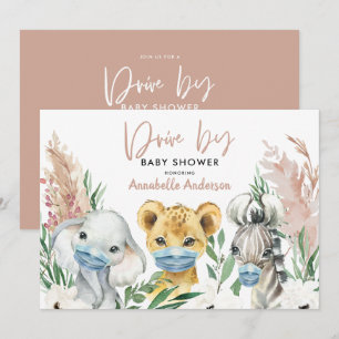 Carte Mignonne conduite de masque de covid animal par bé