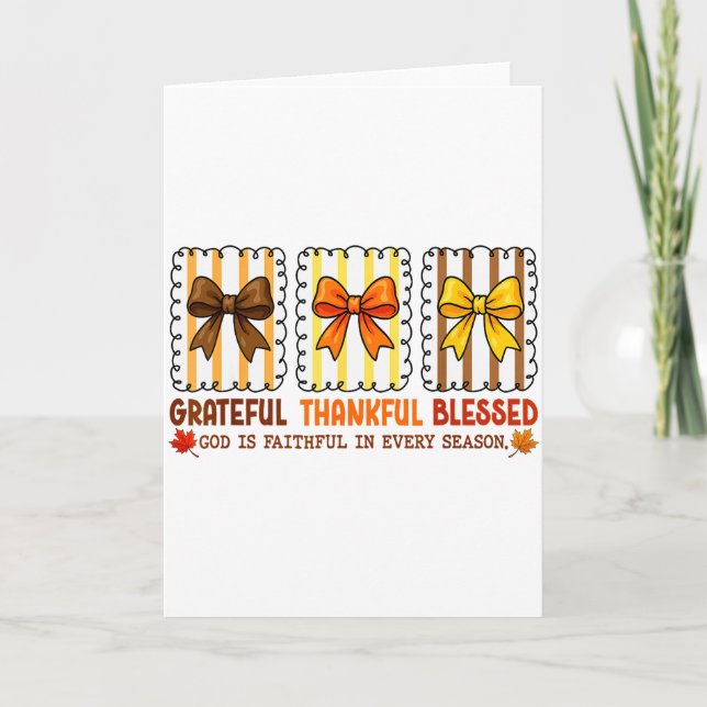 Carte Mignonne Coquette Chrétienne Automne Nœud Grateful (Devant)