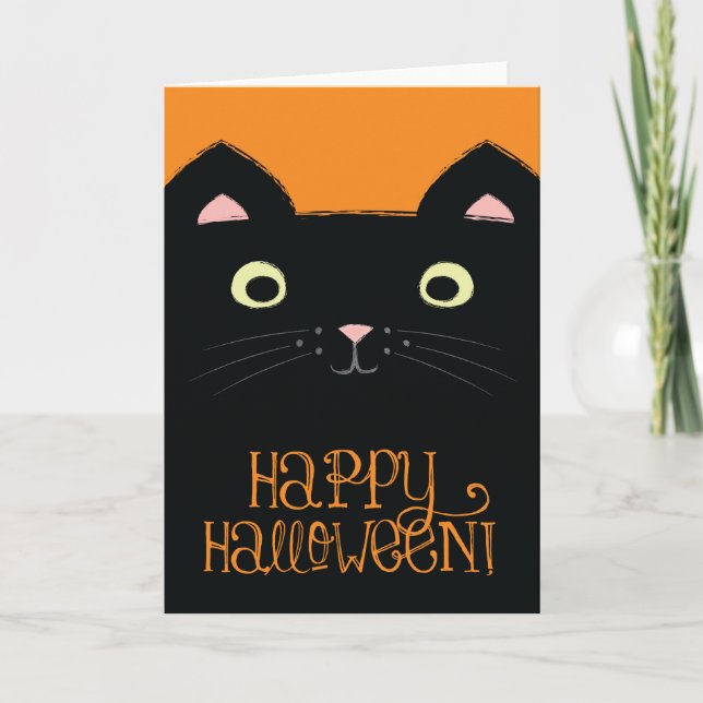 Carte mignonne de Halloween de chat noir (Devant)
