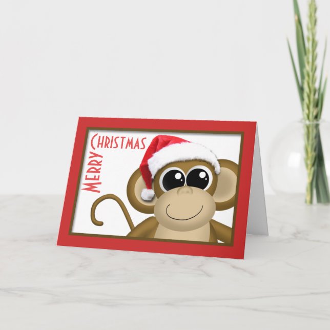 Carte mignonne de "Joyeux Noël" de singe de (Devant)