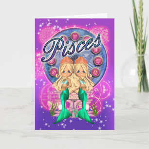 Carte mignonne de zodiaque de Poissons avec deux