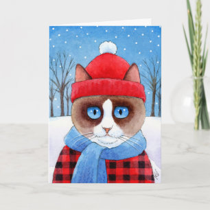 Carte mignonne d'hiver de Noël de chat de bûcheron