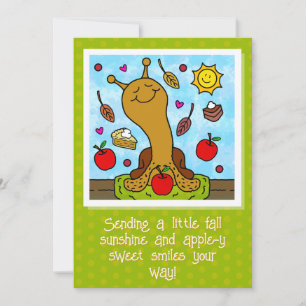 Carte Mignonne escargot pomme-y doux sourires automne