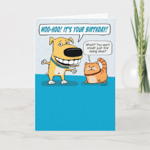 Carte Mignonne et drôle Chien et Chat Grumpy excité Anni