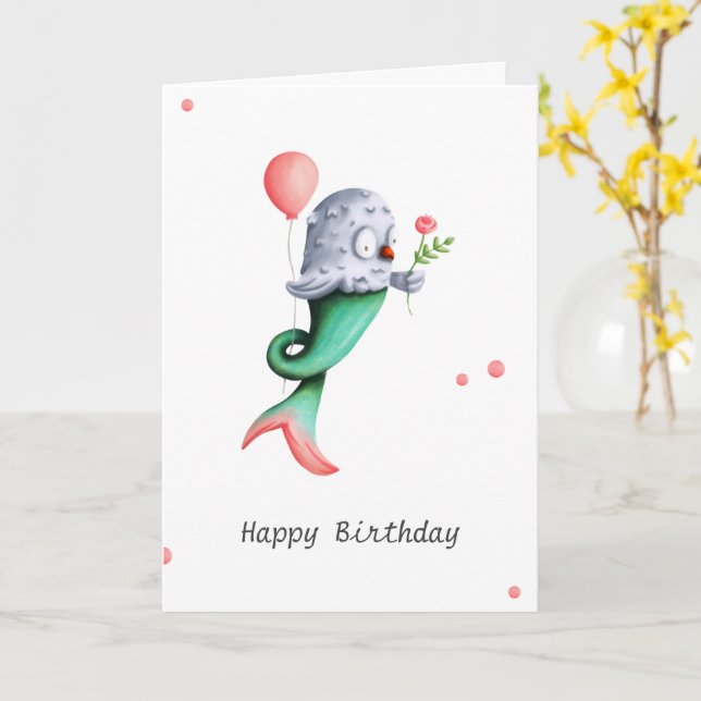 Carte Mignonne et unique Sirène de Chouette Personnalisé (Fleur jaune)