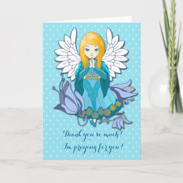 Carte Mignonne fille ange priant. Illustration de dessin (Devant)