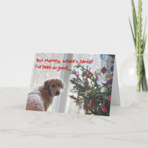 Carte Mignonne Golden Retriever en attente de Noël à Pèr