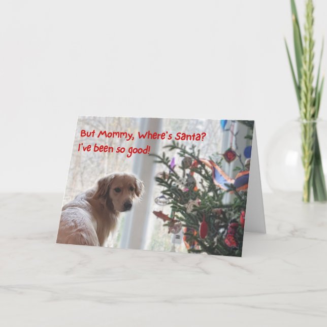 Carte Mignonne Golden Retriever en attente de Noël à Pèr (Devant)