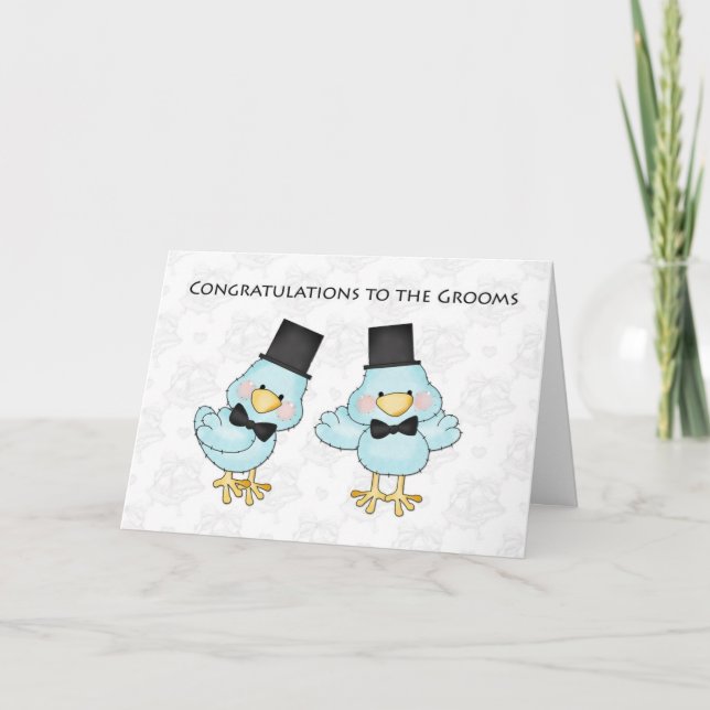Carte Mignonne Groom Birds, Hommes Gays Mariages Félicit (Devant)