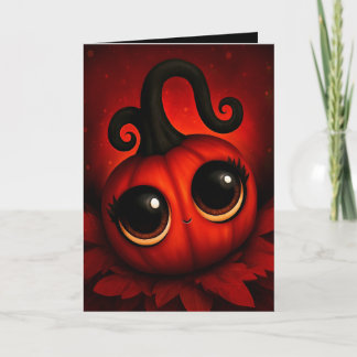 Carte Mignonne illustration de citrouille rouge Kawaii H
